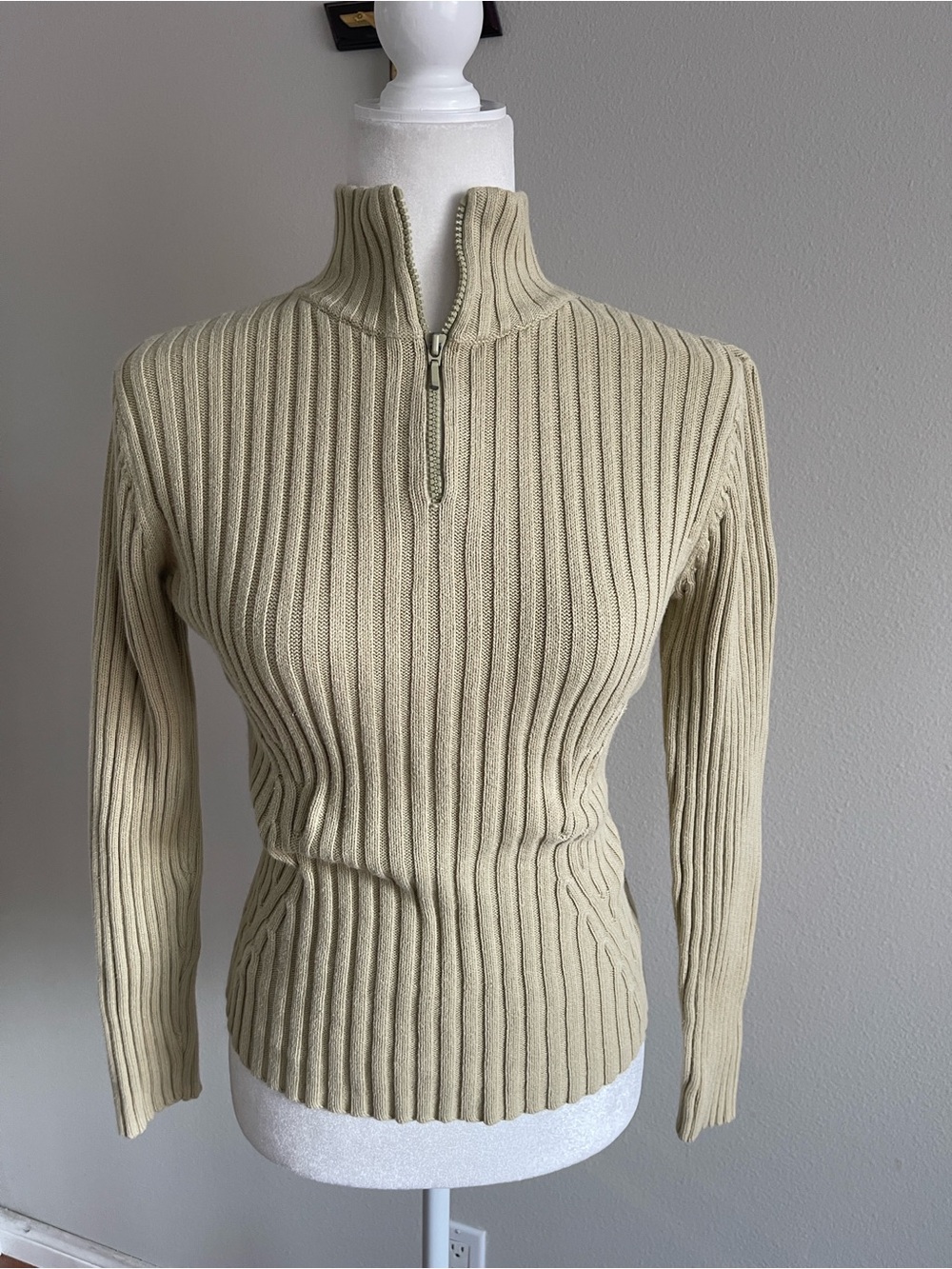 Liz Claiborne Ribbed Half-Zip Turtleneck Sweater - Light Beige